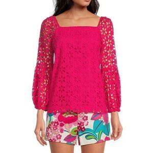 TRINA TURK SQUARE NECK EYELET LACE TOP SIZE SMALL